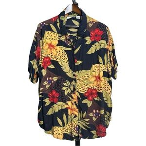 Vintage Fashion Bug Size 16 Rustic Floral Print Button Up Shirt 90s Eclectic